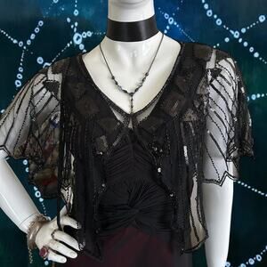 Rachel Zoe new with tags black beaded sequin shawl/shrug very gothic witchy